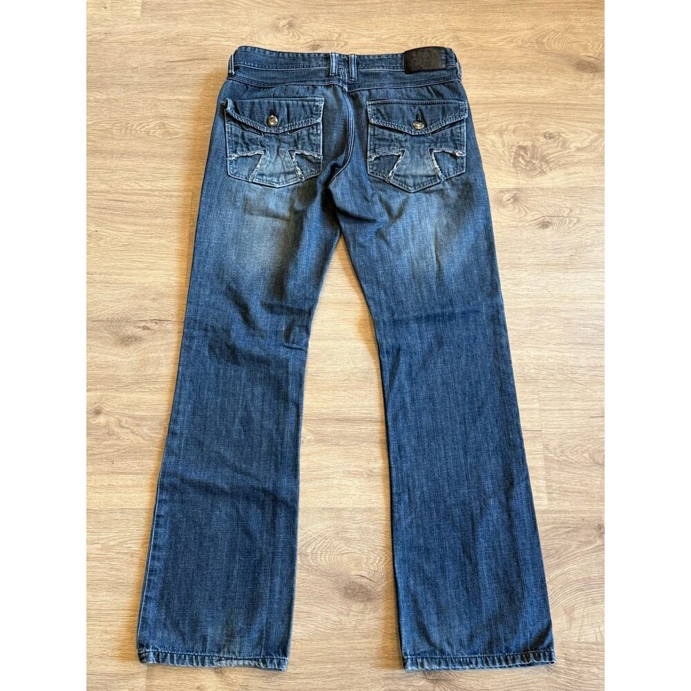 Helix Men’s Slim Boot Cut Jeans 32 X 34 Cross Distressed Blue